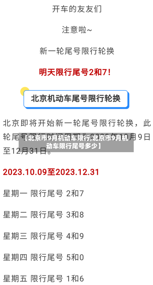 【北京市9月机动车限行,北京市9月机动车限行尾号多少】